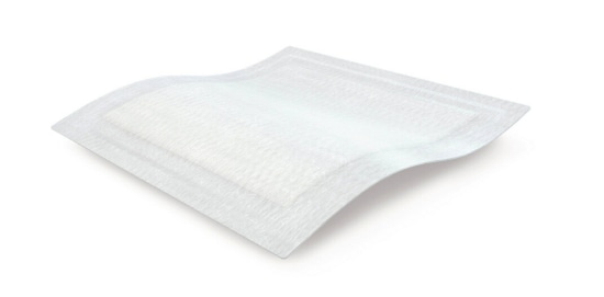 Pansement médical blanc de forme carrée conçu pour absorber et retenir des niveaux élevés d’exsudat.