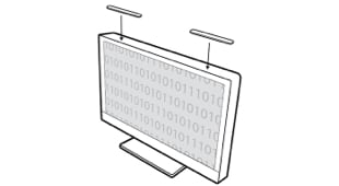 An illustration of magnetic attach strips being applied to monitor.