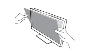 An illustration of a privacy screen being applied to a monitor.