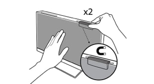 An illustration of 3M™ COMPLY™ Magnetic Attach strips magnetically securing the privacy screen in place.