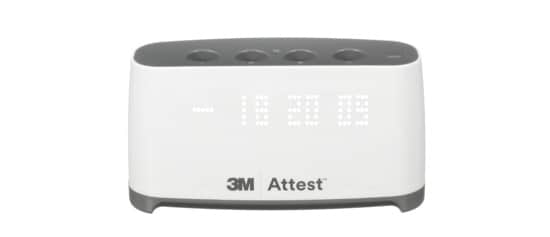 A small white machine, the 3M™ Attest™ Mini Auto-Reader 490M.