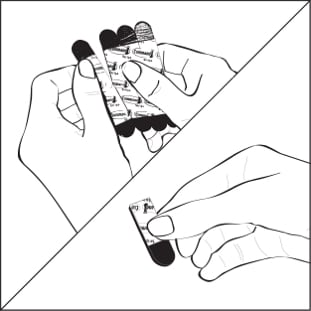 Illustration of a hand pulling Command® Strips apart from eachother.