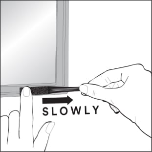 Illustration showing how to slowly remove Command®  Strips.