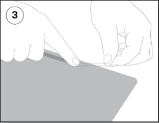 Illustration of attachment strip applying to privacy filter by pressing.