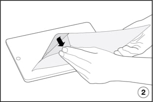 Illustration of peeling back screen protector at edge.